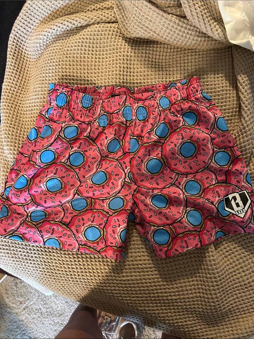 Kids Pink Donut Print Elastic-Waist Swim Shorts